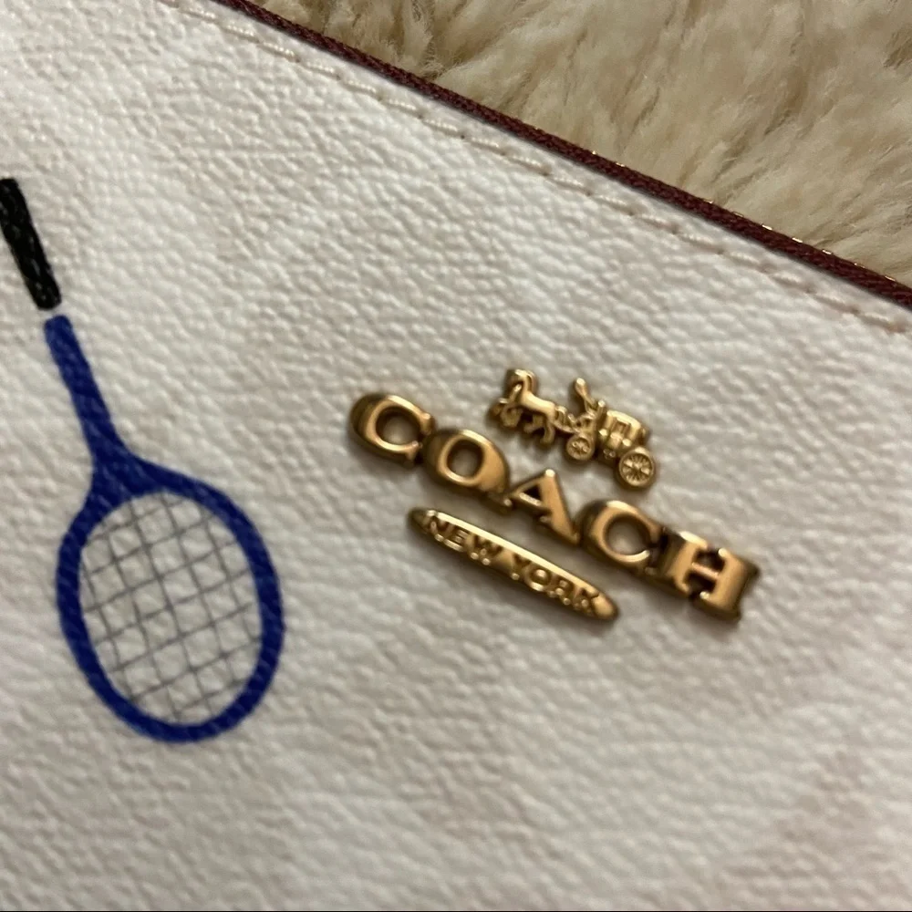 NWT Coach Tennis Racquet Long Zip Around Wallet in Signature White Canvas
